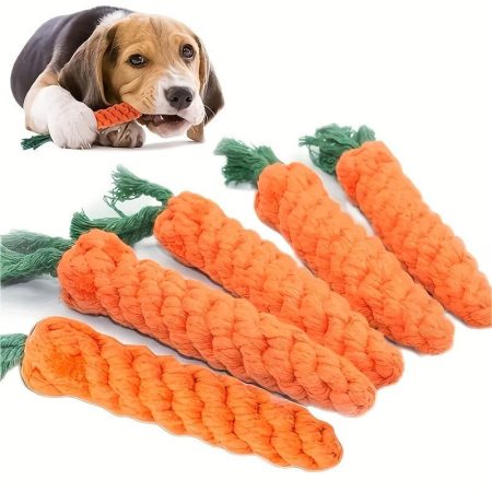 Tear-Resistant Linen Carrot-Shaped Dog Toy - Interactive Durable Tug of War Chew Toy for All Breed Sizes, Medium Dogs with Tassel