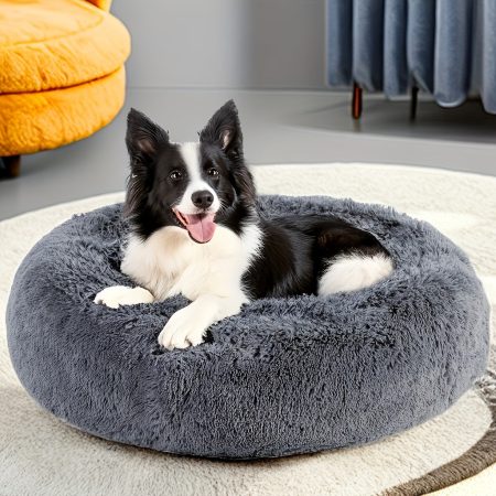 [Cozy Donut Calming Bed] 1pc Calming Dog & Cat Bed, Donut Cuddler Warming Cozy Soft Round Bed, Fluffy Faux Fur Plush Cushion Bed For Small Medium And Large Dogs And Cats (16"/20"/24"/28"/31"/39") Christmas Gift