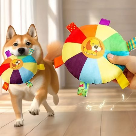 FurryFlyer Interactive Plush Flying Disc - Durable Squeaky Chew Toy with Sound Effects for Training and Play - Suitable for All Dog Breeds and Sizes